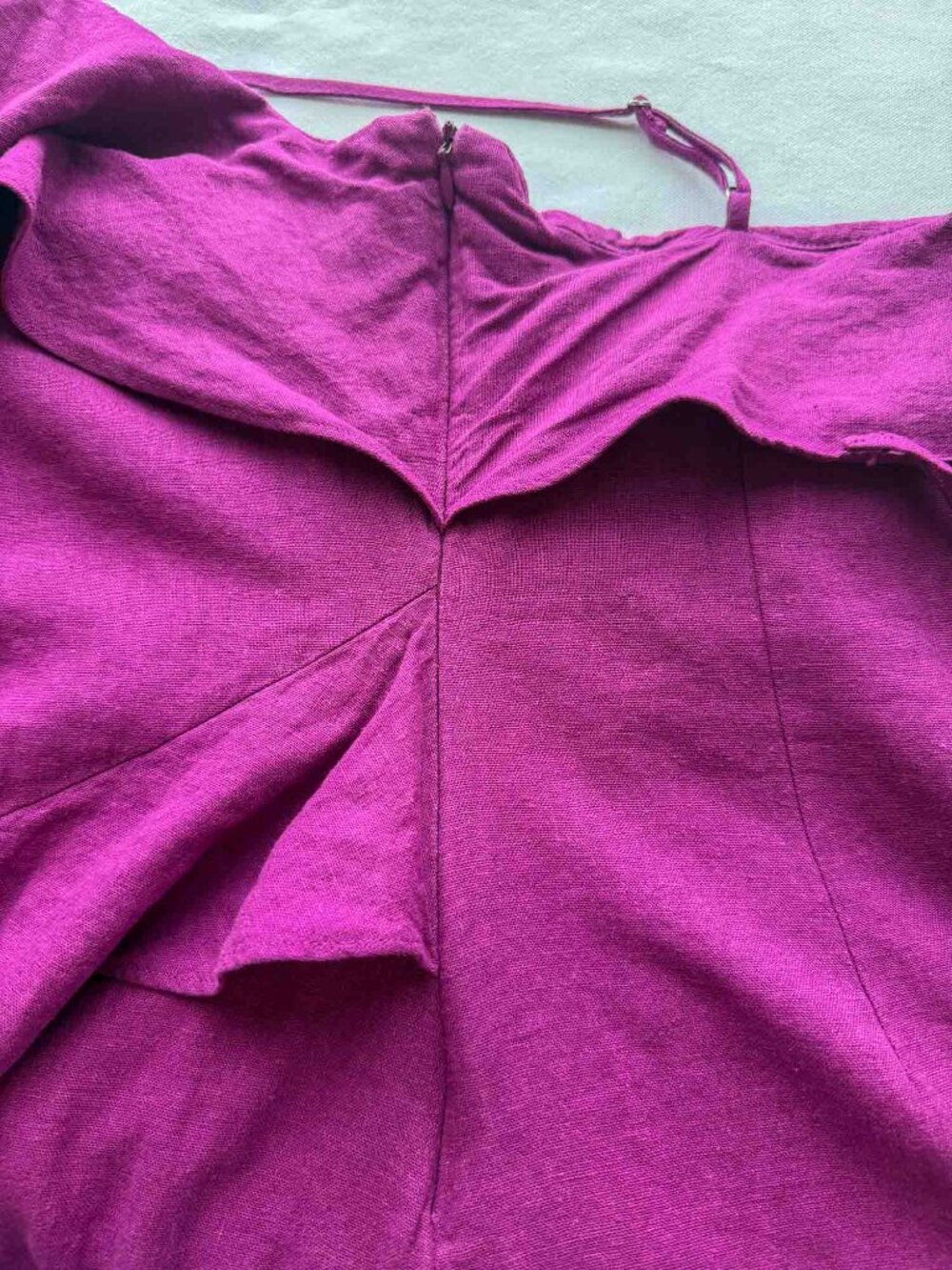 ZARA Linen Blend Ruffle Maxi Dress L Fuchsia Pink Front Slit Adjustable Straps - Picture 12 of 16